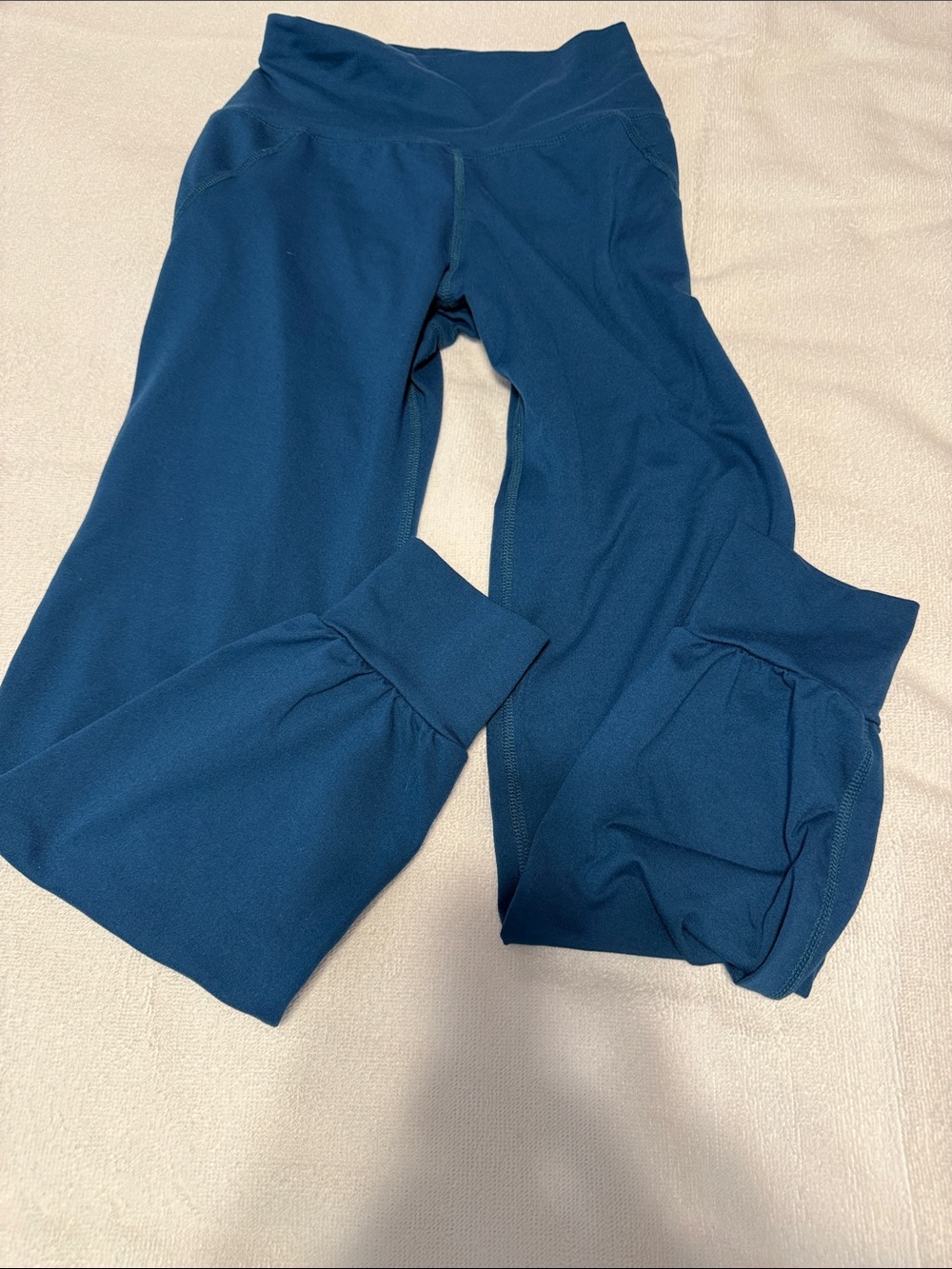 High-Waist Teal Blue Flared-Cuff Leggings
